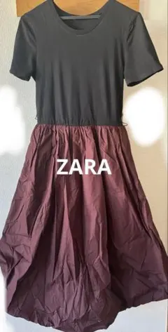 お値下　ZARA ひざ丈ワンピース ダークグレーとバーガンディ　バルーンスカート