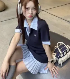 ドッキングプリーツ半袖ワンピース　Nono企画　NICE CLAUP