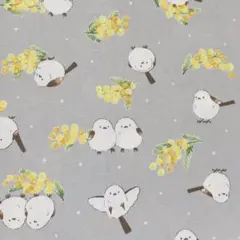 [no.4719]シマエナガ ミモザ柄 グレー オックス 生地＊
