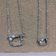 ネックレス 猫型 ラインストーン パール