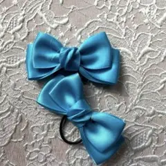 ライトブルー サテンリボン ヘアゴム