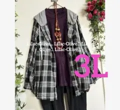 6179新品⭐️3L＊フード付チェック柄ゆったりシャツパーカー大きいサイズ