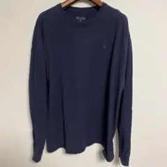 Champion ネイビー 刺繍ロゴ 長袖Tシャツ 2XL