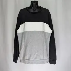 ザラ ZARA カラーブロック長袖スウェット 黒白グレー L