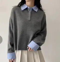 新品バルキーシャツ襟付きポロニット