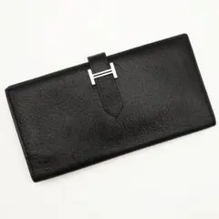 【美品】 エルメス ベアン シェーブル シルバー金具 ブラック □H刻印 長財布のサムネイル