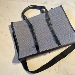 美品　タケオキクチ 2way ビジネスバッグ A4収納可 千鳥柄 軽量 グレー