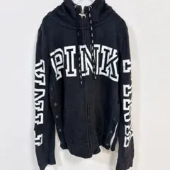 早い者勝ち 【S】PINK フード付き ブラック パーカー 黒 ロゴ 犬のサムネイル