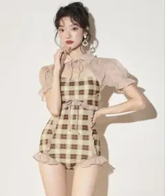 新品　オシャレボ　水陸両用　水着　チェック柄　Lサイズ