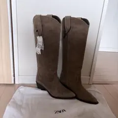 ZARA ウェスタン　ブーツ　スウェード　スエード　本革　ロングブーツ