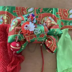 七五三用飾り帯★緑色★鼓柄★帯揚げ★しごきセット★京ちご結び帯★帯板つき