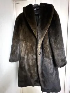 ZARA ダークブラウン ファーロングコートxsのサムネイル