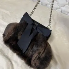 ケイトスペード ファーバッグ リボン チェーン ショルダーバッグ がま口 黒 茶