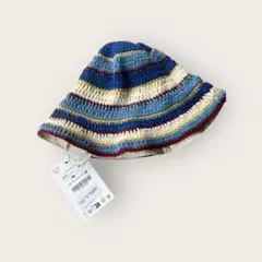 新品ZARA リバーシブルストライプ柄クロシェットバケツハット3-6y 52cm