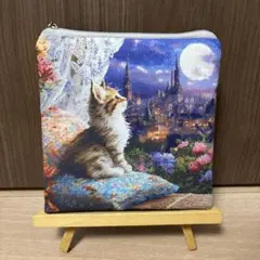フラットポーチ ハンドメイド 猫柄 夢みる子猫のおやすみルームC 両面