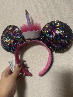 値下げ　カリフォルニアディズニーカラフルスパンコール ミッキー耳カチューシャ
