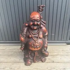 E-4 希少 特大 木彫り 福禄寿 寿老人 置物 オブジェ 七福神 昭和レトロ