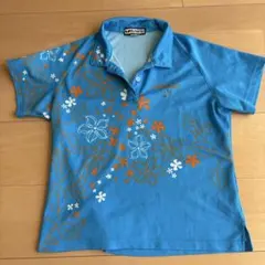 Butterfly 花柄ポロシャツ 青