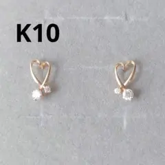 未使用 ツツミ リーフ キュービックジルコニア フック ピアス K10YG 