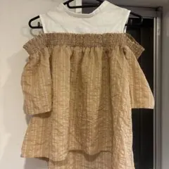 ROSE BUD オフショルダー 半袖ブラウス ベージュ ストライプのサムネイル