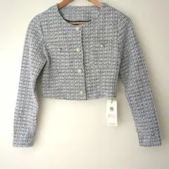 【新品】Dazy ツイードジャケット パールボタン ブルーMショート丈春アウター