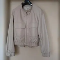 ライトベージュ フード付きレザージャケット