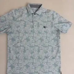 TOMMY HILFIGER ゴルフ シャツ L 水色 葉柄