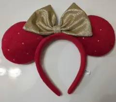 値下げ！ミニーカチューシャ Xmas ゴールドリボン