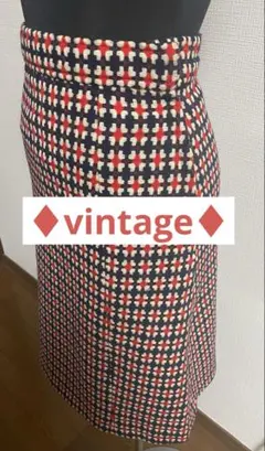 トリコロールカラー　柄 フレアスカート ひざ丈