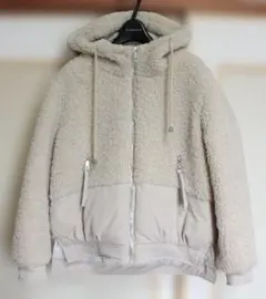 ANGEL　アイボリー色　ボアと布地の異素材ボアフードジャケット　中綿　M