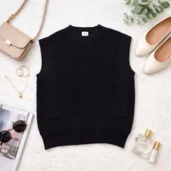 ♡コーエン♡ ニットベスト　ブラック　コットン混　カジュアル　ヴィンテージ　F