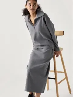 ユニクロ UNIQLO ブラッシュドジャージーナロースカート 新品タグ付 グレー