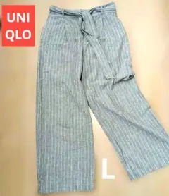 ユニクロUNIQLO ベルテッドリネンコットンワイドストレートパンツXL