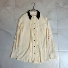 美品 エキップモン XS シルク100%二重襟ピンタックシャツ くるみボタンのサムネイル