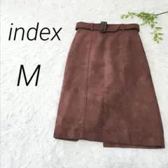 【index】 インデックス フェイクスエードスカート　ブラウン　膝丈　ベルト付