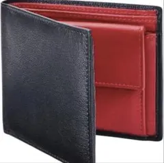 ラッフィナート メンズ 二つ折り財布　本革 レザー　　黒×赤