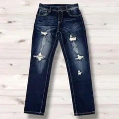 ✨ デニムパンツ ✨ クラッシュ ダメージ デニム インディゴジーンズ S
