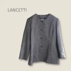 LANCETTI 【40】ノーカラージャケット　ヘリンボーン　肩パッド　ウール