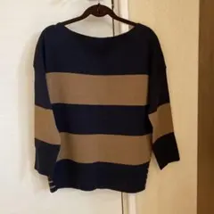 美品✨七分丈ニット　春ニット　ボーダー　ネイビー&ベージュ　Ｍサイズ
