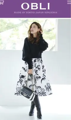 OBLI タフタフラワーミディアムスカート