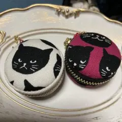マカロンポーチ　黒猫プリント2個セット