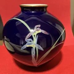 【有田焼/香蘭社 】瑠璃地 花瓶 菖蒲文様【美品】