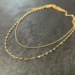 人気✨ ネックレス ゴールド 2連チェーン✨ サージカルステンレス