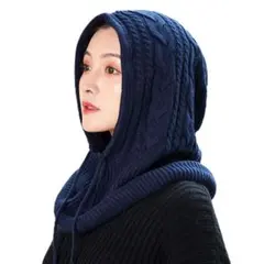ニット バラクラバ 目出し帽 ネックウォーマー レディース 防寒 ネイビー