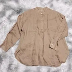 無印良品 MUJI 100% リネン シャツ スタンドカラー ノーカラー M〜L