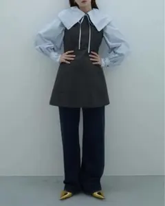 CLANE BIG COLLAR DRAWSTRING BLOUSE