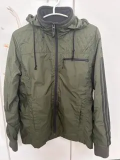 adidas カーキ ナイロンジャケット フード付き