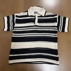 ストライプ透かし編みポロシャツ