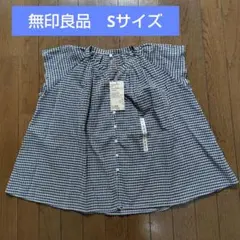 【新品】無印良品 強撚ボイル フレンチスリーブ ブラウス S 黒チェック