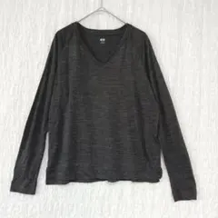 3740 UNIQLO Ｖネック　Tシャツ　薄手　ウールブレンド　濃グレー　M